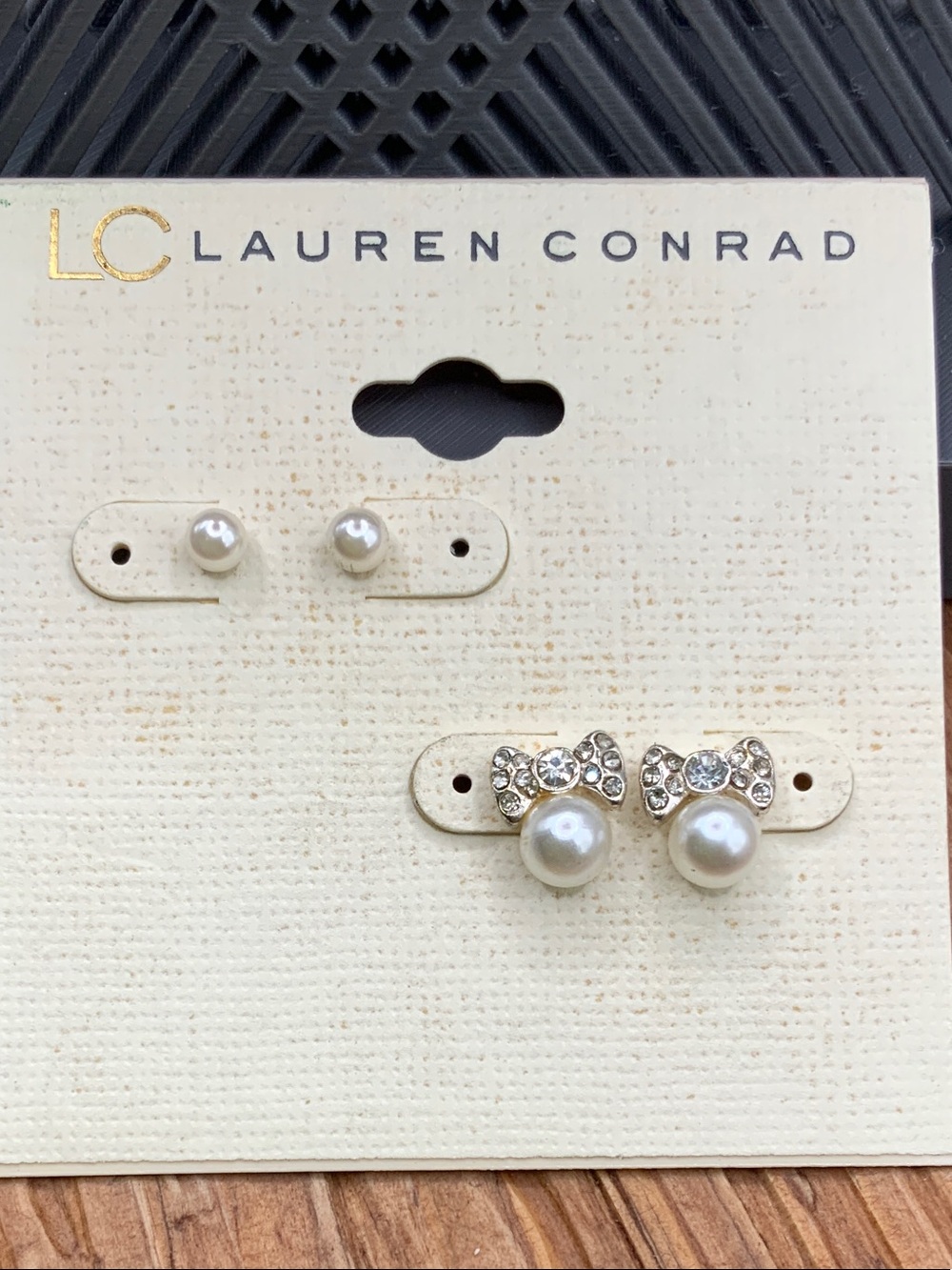 LC Lauren Conrad Pearl and Crystal Bow Stud Earring Set